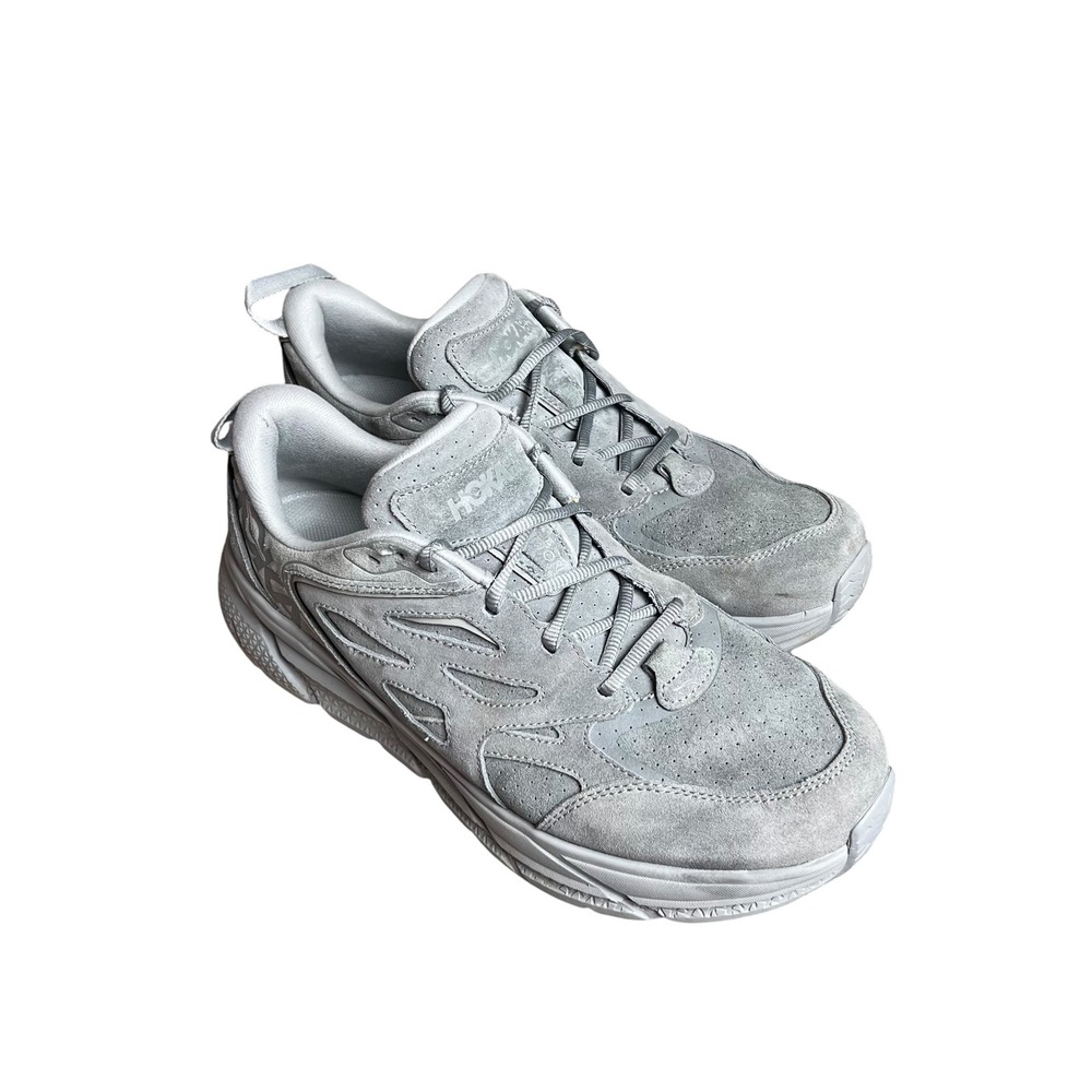 Hoka One One Clifton L Suede Lunar Rock Limestone Grey Shoes 1122571 Mens 12